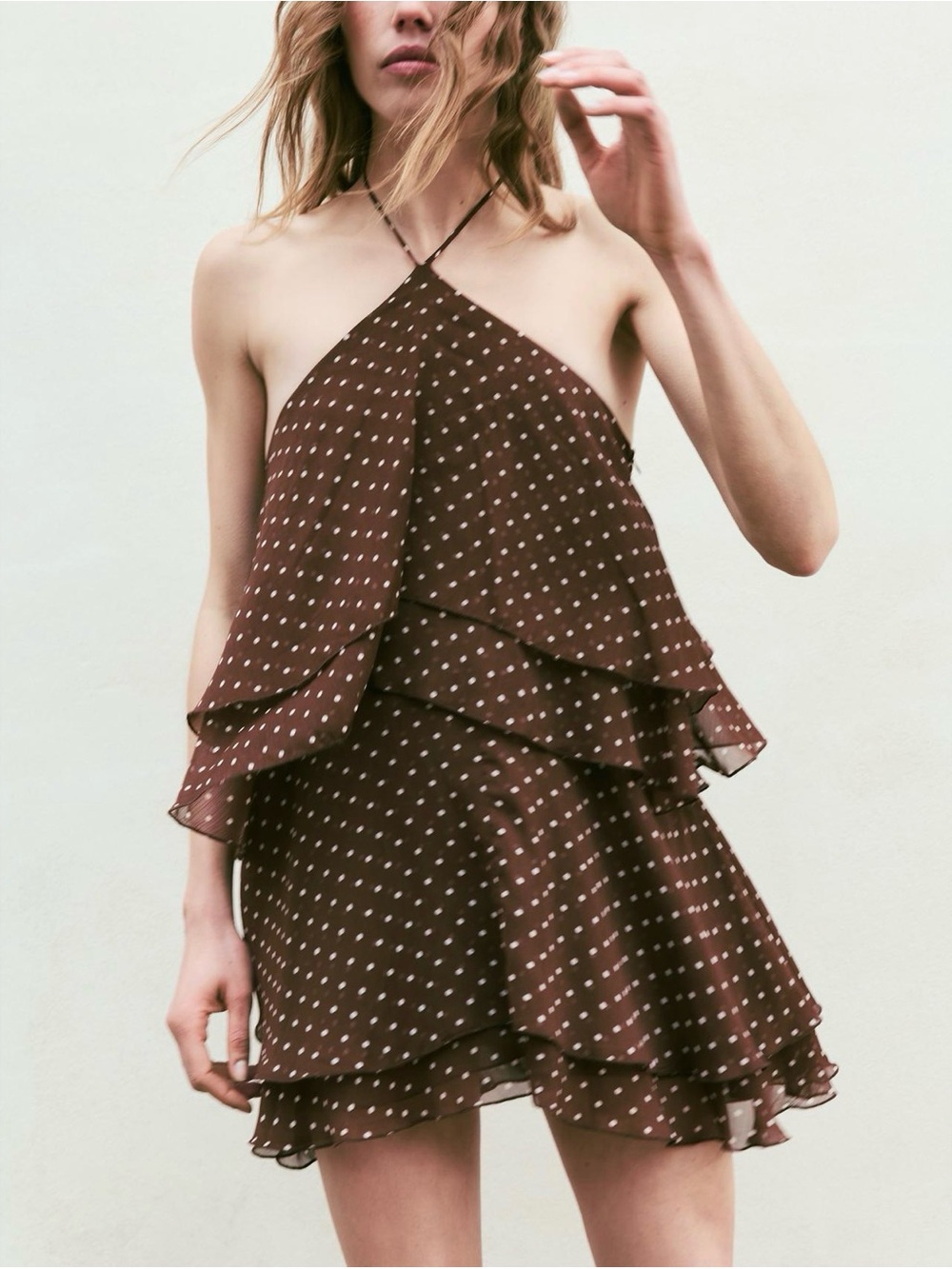 Zara Brown Polka Dot Halter Dress